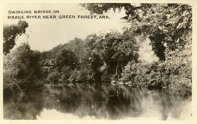 Swinging Bridge on Osage River near Green Forest, Ark.
